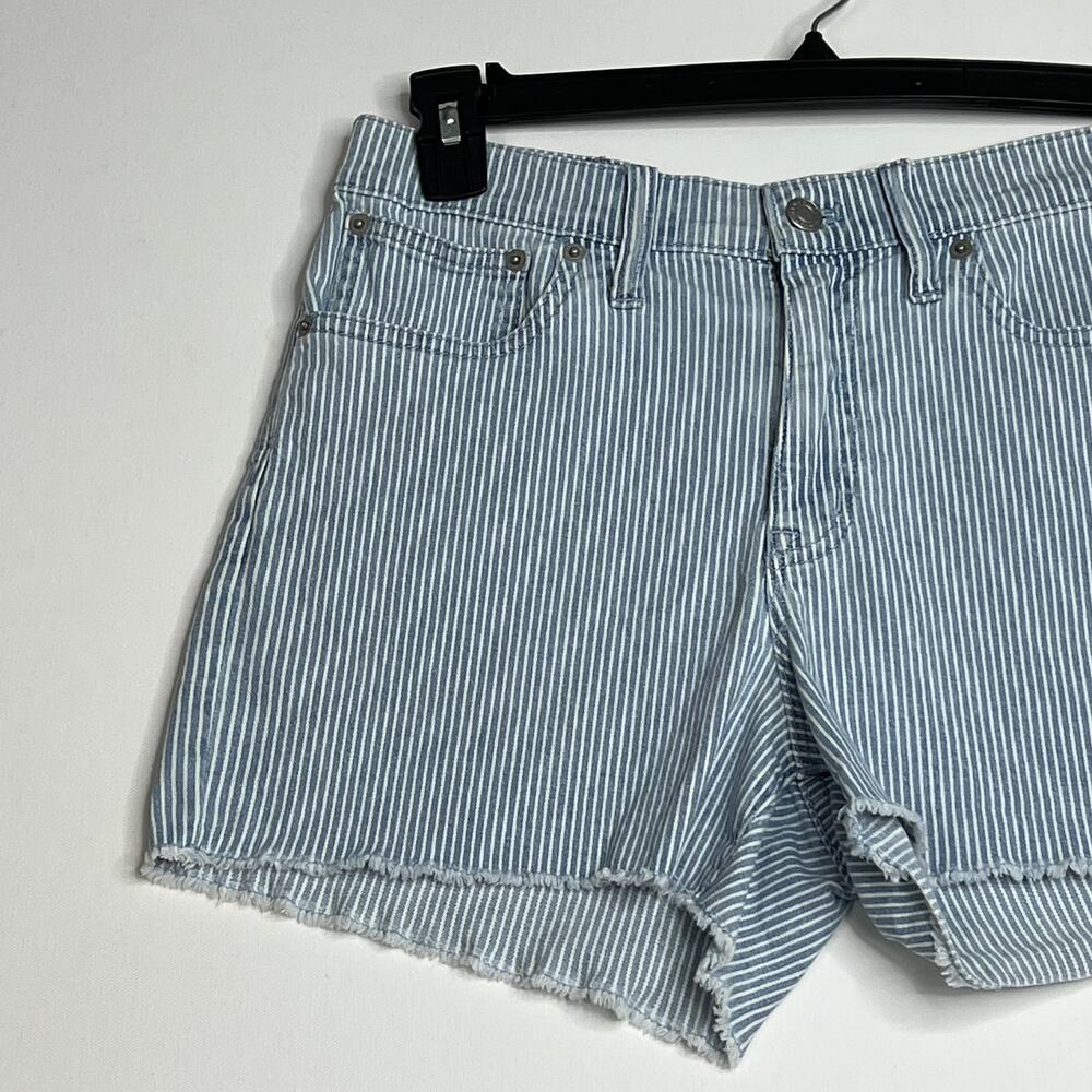 J Crew High Rise Cutoff Boy Short with Piper Stripe Blue Womens 27 - Picture 2 of 7